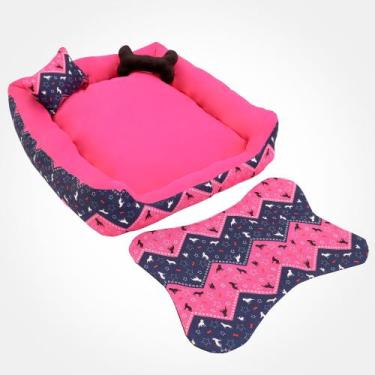 Imagem de Caminha Pet Cães e Gatos 4 Peças Com Pelúcia Almofadinha e Tapetinho A