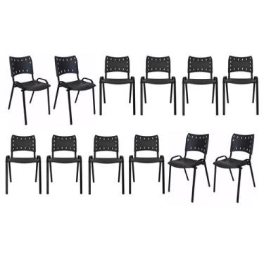 Imagem de Kit Com 12 Cadeiras Iso Para Escola Escritório Comércio Preta Base Pre