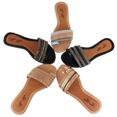 Imagem de Kit 2 Rasteirinhas Feminina Strass Diamante Confort - Bono, Preto, Pre