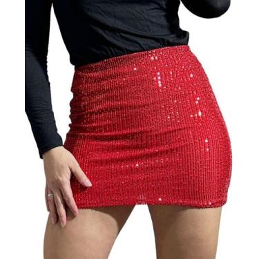 Imagem de Saia de paetê feminina moda balada - CNMODAS, Vermelho, Tamanho unico