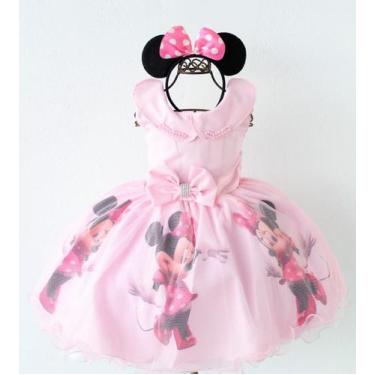 Imagem de Vestido Infantil Temático Minnie Rosa Luxo E Tiara - Pingo de Gente Ba