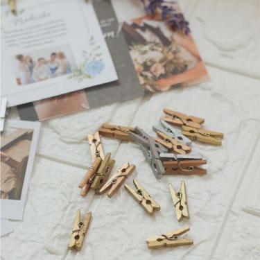 Imagem de Mini Prendedor de Madeira Decorativo Mural De Fotos Metálico - Importa