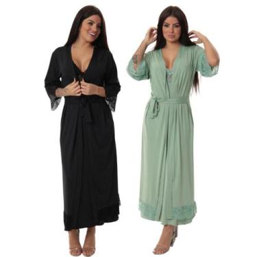 Imagem de Kit 2 robe noiva feminino roupão de renda luxo hobe - ALTIE, Preto, Te