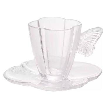 Imagem de Conjunto 4 Xícaras de Café de Vidro com Pires Butterfly 80ml 29271 - Wolff