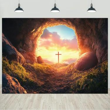 Imagem de 3 x 2,4 m de fundo de páscoa vazia tumba Jesus Cristo ressurreição de Jesus caverna pôr do sol Lord Pray fotografia fundo igreja religiosa cristã decorações para eventos, retratos banner, adereços de