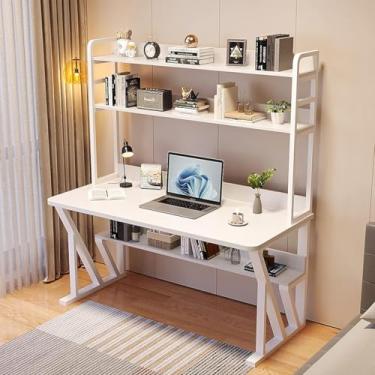Imagem de Mesa de escritório em casa moderna para computador com compartimentos de armazenamento e prateleira, espaço de trabalho pessoal, branco, 78 cm