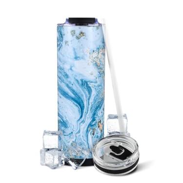 Imagem de Ice Shaker – Garrafa de aço inoxidável fina – Garrafa de 590 ml – Garrafa de coqueteleira isolada para proteína, água, café e mais (mármore azul) | Gronk Shaker