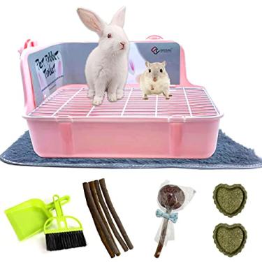 Imagem de MUYG Caixa de areia de porquinho-da-índia canto coelho vaso sanitário pequeno treinamento de vaso sanitário com pá de lixo vassoura brinquedos mastigáveis para chinchila furão ouriço gerbil (10 peças)