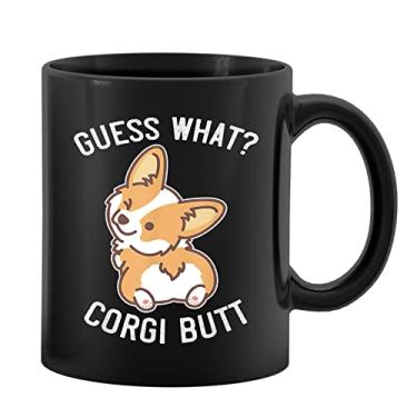Imagem de PUHEI Caneca de cerâmica Guess What Corgi Butt 325 ml, caneca de café e chá de cachorro Corgi engraçada, decoração de escritório, presentes de aniversário de Natal para amantes de cães, mães e donas