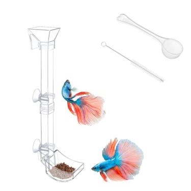 Imagem de Conjunto de pratos de alimentação de camarão para peixes de aquário, tubo e prato transparente com escova de limpeza e colher de medição para alimentar camarão e evitar a dispersão de alimentos,