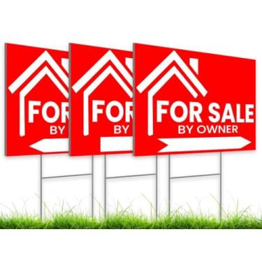 Imagem de 3X Placa de quintal para venda pelo proprietário 30,5 x 40,6 cm, placas de quintal dupla face com estacas H, perfeitas para proprietários de casas, placas de setas direcionais de imóveis, placas de