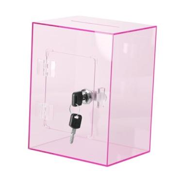 Imagem de WeiLaiKeQi Caixa acrílica para economia de dinheiro, jarra de poupança transparente, grande capacidade, resistente, jarra de moedas com chaves, cofrinho, caixa, Rosa