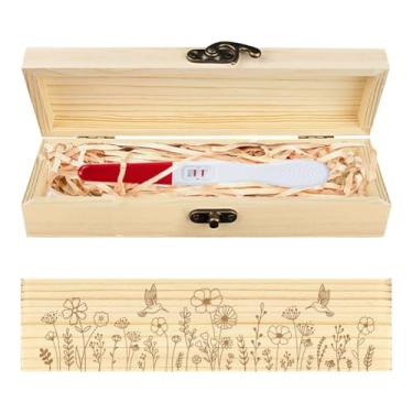 Imagem de CHGCRAFT Caixa de lembrança de teste de gravidez beija-flores caixa de presente de anúncio de gravidez de madeira com fita de ráfia e cadeado presentes de anúncio para pai marido, 20 x 5 x 3 cm