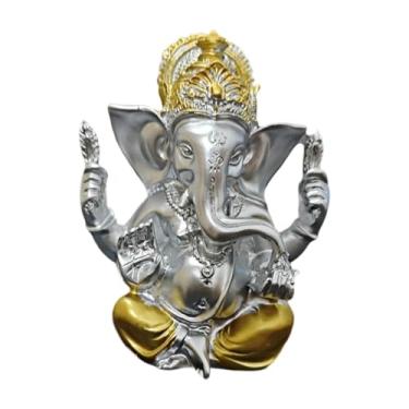 Imagem de Wswqop Escultura de Buda da Estátua do Senhor Ganesha, Ornamento de Resina de Artesanato Artificial Indiano Estatueta de Ganesha para Prateleira, Sala de, Prata