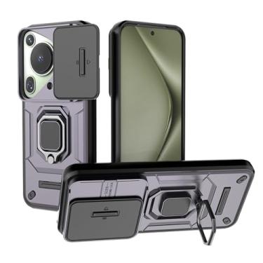 Imagem de MRRSIWEI Capa para Huawei Pura 70 Ultra com capa deslizante para câmera, capa resistente à prova de choque de grau militar com suporte de anel magnético para Huawei Pura 70 Ultra-armadura roxa