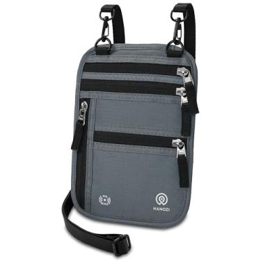 Imagem de HANOZI Carteira de pescoço – Bolsa de viagem e porta-passaporte com bloqueio RFID para mulheres e homens, carteira de viagem fina, Cinza fumê, Carteira de pescoço