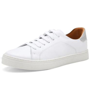 Imagem de Tênis feminino Pierrô slip on couro legítimo cor branco com detalhe co