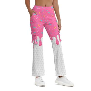 Imagem de Balicaton Calça feminina de ioga elástica com boca de sino elástica casual com bolsos, Estilo Donut Golf, P