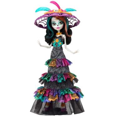 Imagem de Monster High Boneca Skelita caveiras com vestido de festa do dia dos mortos e chapéu da caprina, coleção Howliday, brinquedo para colecionadores, 4 anos (HXH99)