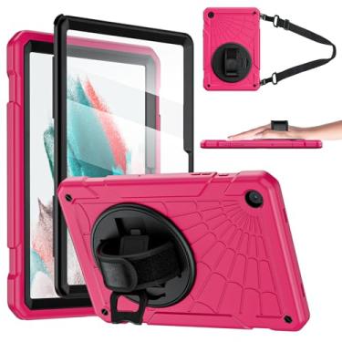 Imagem de Stweap Capa para Samsung Galaxy Tab A9+ 11 polegadas 2023 (SM-X210/X216/X218), protetor de tela integrado com alça de mão e suporte + alça de ombro para tablet Galaxy A9 Plus (vermelho rosa + preto)