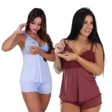 Imagem de Kit 2 Baby Doll Amamentação Feminino Maternidade Gestante Abre Fácil P