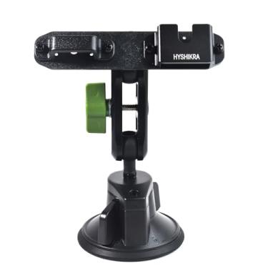 Imagem de HYSHIKRA Suporte de carro de dispositivo duplo, suporte giratório de rádio/microfone, suporte antiderrapante ajustável de 360° para painel/para-brisa BaoFeng Kenwood Yaesu Motorola Quansheng Retevis