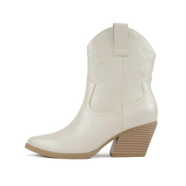 Imagem de Soda "BLAZING" ~ Bota feminina estilo western bico fino com salto baixo (ajuste amplo disponível), Pérola, creme, poliuretano, 41