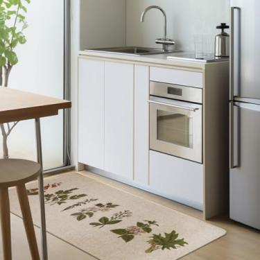 Imagem de 1 Tapete Passadeira Cozinha Antiderrapante Ln Es 45x110 Vr (E4 Flores Bege Claro Escuro Verde Rosa Azul)
