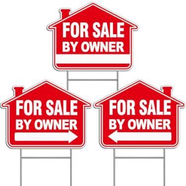 Imagem de ANZEKE Placa Para Venda Pelo Proprietário Com Estacas, Conjunto De Placas De Quintal Fsbo Para Imóveis Residenciais, Pacote Com 3 Unidades - Plástico Corrugado De Qualidade Comercial De 16" X 12", D