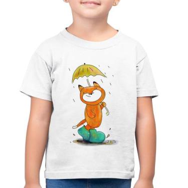 Imagem de Camiseta Algodão Infantil Raposa Fofinha Na Chuva - Foca na Moda, Bran