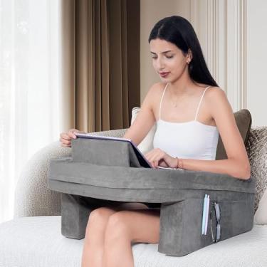 Imagem de Almofada de leitura para quarto, almofada de espuma viscoelástica para jogos com bolsos laterais para adultos, almofada de mesa macia para laptop, travesseiro de colo para ler, trabalhar, jogar ou