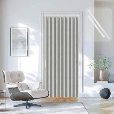Imagem de AJAZZ Cortina magnética para portas sanfonadas interiores invisíveis para porta dobrável para quarto, sala de estar, conjuntos de cortinas de entrada incluídos haste (1 pacote, 133 L x 78 C, cinza)