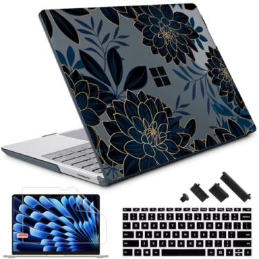 Imagem de May Chen Para laptop Microsoft Surface 3/4/5 de 13,5 polegadas com modelos de descanso de palma de metal: 1951/1868, capa rígida com protetor de tela com capa de teclado e plugue de poeira, dália de