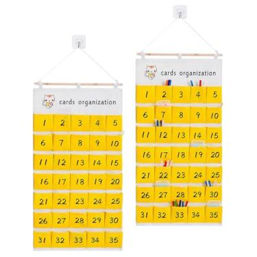 Imagem de BlyeMichdi Pacote com 2 bolsos numerados para sala de aula, suporte de calculadora para celular com 2 ganchos de metal, organizador para pendurar na porta de parede para chave, cartões de