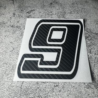 Imagem de Adesivo de carro corrida motocross números personalizados 0123456789 capacete de corrida de bicicleta sujeira decalque fita de vinil fibra de carbono preto (9, altura 10 cm)