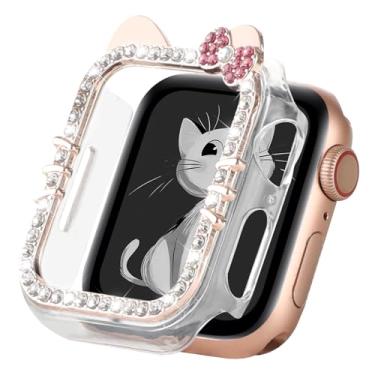 Imagem de Capa de desenho animado de gato compatível com Apple Watch Series 10 46 mm 42 mm, séries 9 8 7 41 mm 45 mm, séries 6 5 4 SE 40 mm e 44 mm, linda moldura protetora de policarbonato transparente com