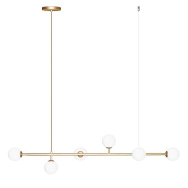 Imagem de Lustre Luminária Pendente Modelo Jabuticaba com 6 Globos de Vidro Estilo Moderno para Mesa de Jantar e Cozinha 1m Bivolt (Dourado)