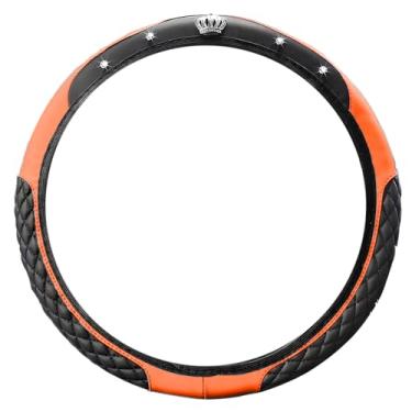 Imagem de MINGZAIQIPEI Capa de volante de carro, coroa de strass brilhante, protetor de volante de couro elástico, acessórios automotivos de cristal brilhante para mulheres meninas universal, antiderrapante