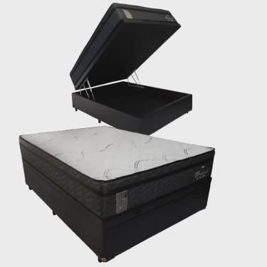 Imagem de Cama Box Com Baú Casal Preto + Colchão Probel Madrid de Molas Ensacadas Casal 138x188x32cm