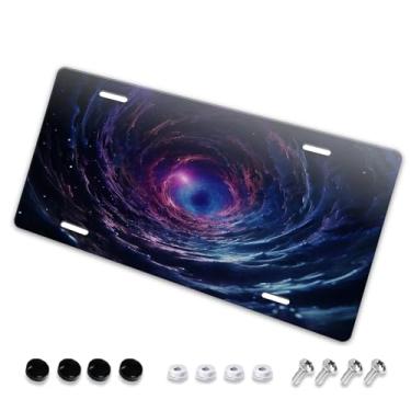Imagem de Space Black Hole Beautiful License Plate Cover - Etiqueta artística de alumínio para carro, à prova de ferrugem, design exclusivo - 15 x 30 cm