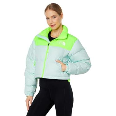Imagem de THE NORTH FACE Jaqueta feminina Nuptse, Claraboia azul/amarelo LED, XL