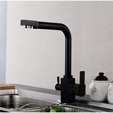 Imagem de Filtro de água de 3 vias de dupla função torneira de cozinha preta mármore torneira de cozinha de água pura 3 funções enchimento torneira filtro de água potável montado no deck