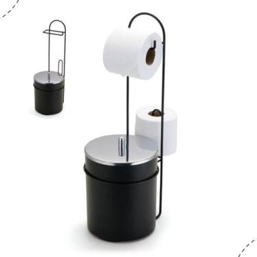 Imagem de Lixeira De Banheiro 5L Com Suporte Aramado Para Papel Higiênico Tampa 
