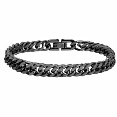 Imagem de MRDOPELUX Pulseira de elos cubanos para homens, pulseiras masculinas de aço inoxidável dourado/preto, corrente de mão de Miami resistente de 8 mm, joia de pulso hip hop para marido/namorado, 7inch