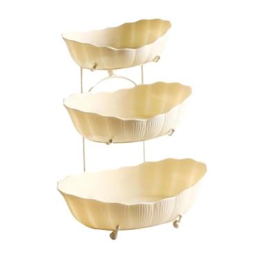 Imagem de Ｂｅｓｇａ Cesta de tigela de frutas em camadas, servir bandeja de decoração de mesa de mesa de armazenamento de armazenamento suporte de vegetais para servidor, Amarelo 28.5x25x31cm