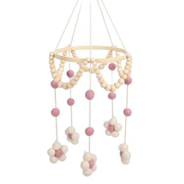 Imagem de Cama Móvel de Madeira de Madeira Feita Com Bolas de Feltro Cotton Flowers Daisy, Decoração de Viveiro Seguro para Recém -nascidos Tamanho Grande Ideal para Meninos Meninas (Rosa)