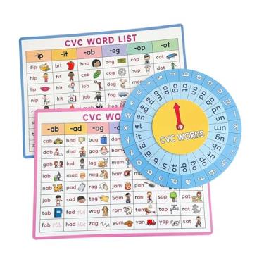 Imagem de Milageto 3x Posters fonéticos em inglês Word Spelling Learning CVC Roda giratória interativa Roda de toca inglesa CVC Ajuda de ensino
