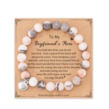 Imagem de HGDEER Pulseira de coração de pedra natural, presentes de aniversário de Natal para mamãe/mãe de bônus, sogra / namorado mãe, 7 inch, Metal, Sem pedras preciosas