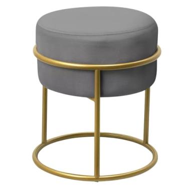 Imagem de Puff Banqueta Redonda Resistente Com Pés Metálico Dourado Modelo Industrual (SUEDE CINZA)