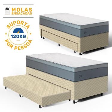Imagem de Cama Box com Colchão de Molas Ensacadas Pillow In Elite + Auxiliar de Espuma Unique Solteiro 88cm
